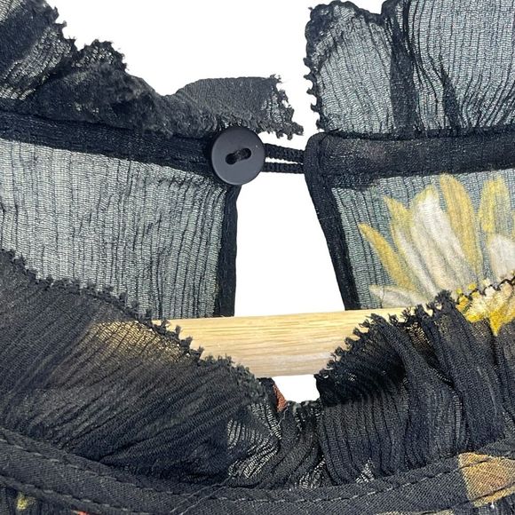 All Saints Caylan Avifauna Dress Black Floral Short Sheer Ruffle Collar Logo - Picture 8 of 14